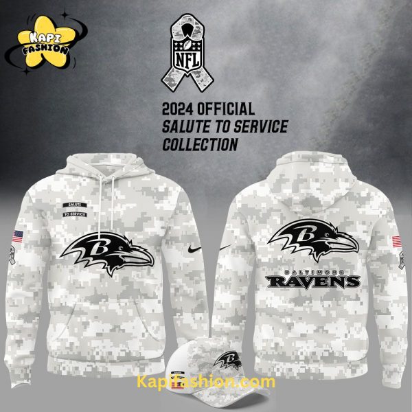 Baltimore Ravens Arctic Camo Salute to Service Club Fleece Pullover Hoodie Limited Edition