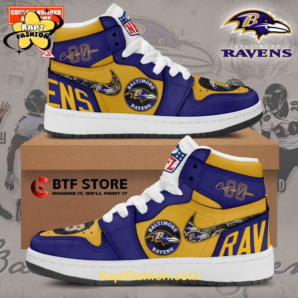 Baltimore Ravens NFL Personalized Air Jordan 1 Gold Edition V1