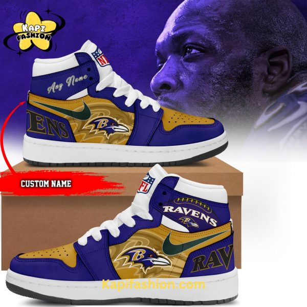 Baltimore Ravens NFL Personalized Air Jordan 1 Gold Edition V2