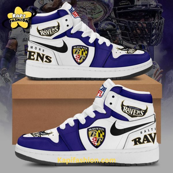 Baltimore Ravens NFL Personalized Air Jordan 1 White Edition