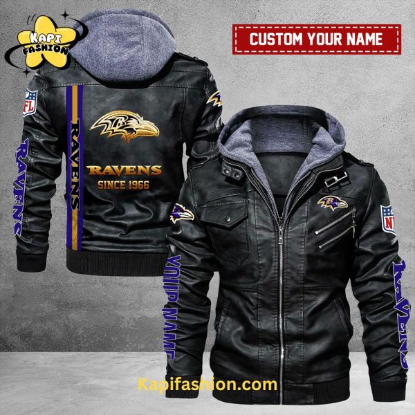 Baltimore Ravens-Golden NFL 32 Teams Custom Name H121 Leather Jacket – Black Edition