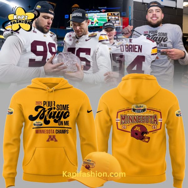 Minnesota Golden Gophers Football NCAA Nike Limited Duke Mayo Bowl Champions 2025 Yellow Hoodie