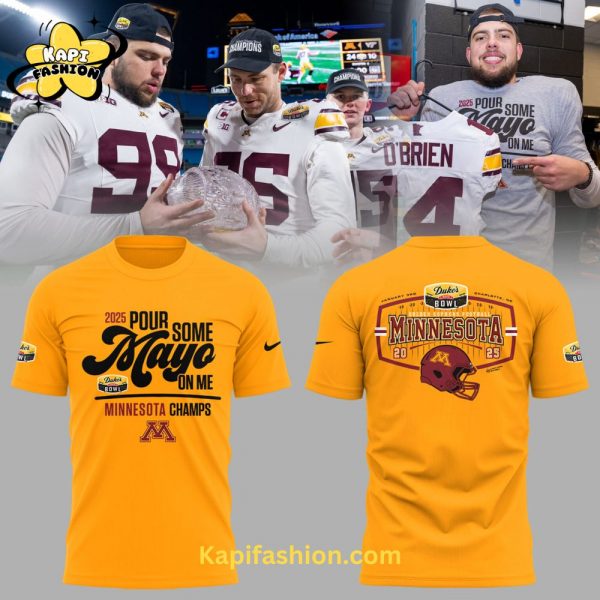 Minnesota Golden Gophers Football NCAA Nike Limited Duke Mayo Bowl Champions 2025 Yellow T Shirt