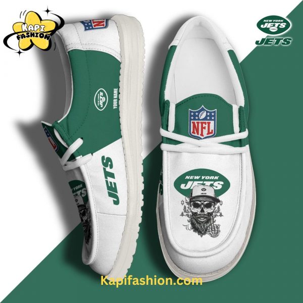 New York Jets Skull White Canvas Loafer Shoes Custom Your Name