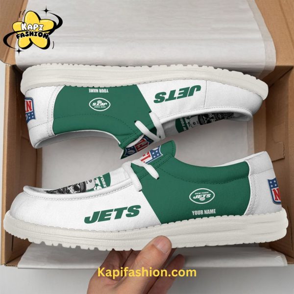 New York Jets Skull White Canvas Loafer Shoes Custom Your Name 3