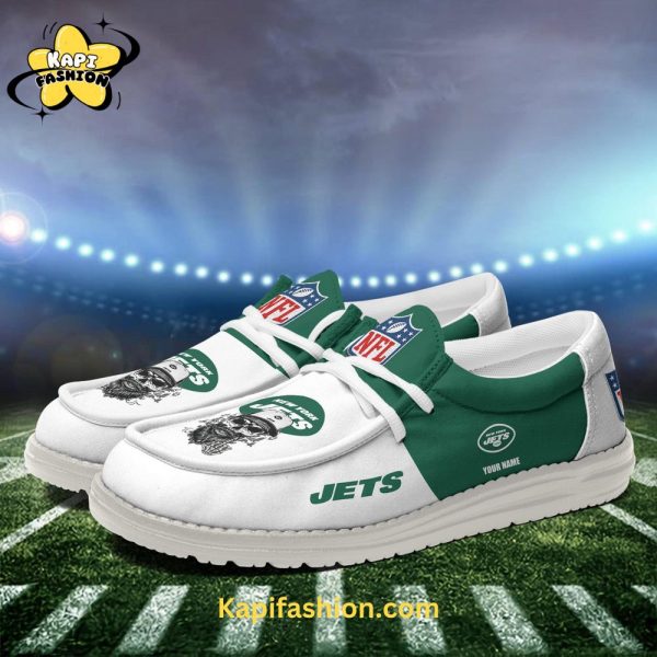 New York Jets Skull White Canvas Loafer Shoes Custom Your Name 4