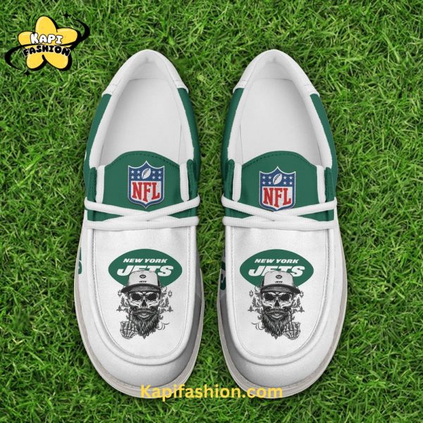 New York Jets Skull White Canvas Loafer Shoes Custom Your Name 5