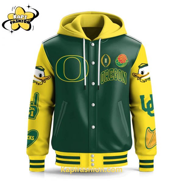 Oregon Ducks Hooded Baseball Jacket Gold Edition