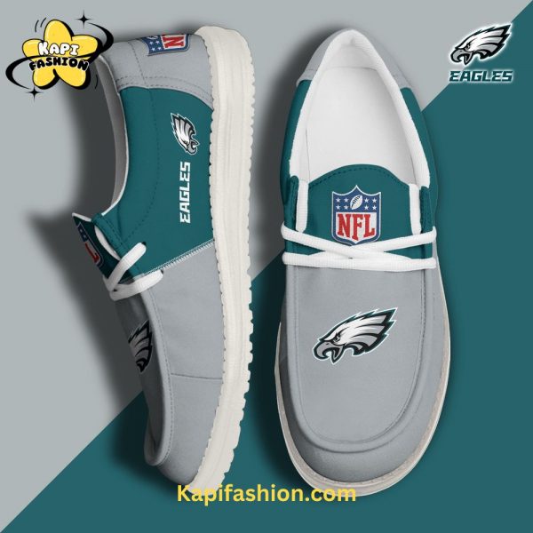 Philadelphia Eagles Grey Canvas Loafer Shoes Custom Your Name