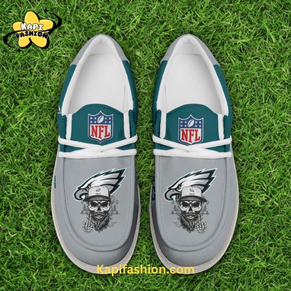 Philadelphia Eagles Skull Grey Canvas Loafer Shoes Custom Your Name 4