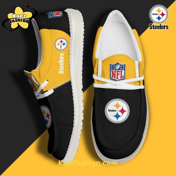 Pittsburgh Steelers Golden Canvas Loafer Shoes Custom Your Name v2