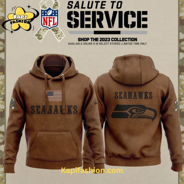 Seattle Seahawks Brown Veterans With Flag Collection Hoodie