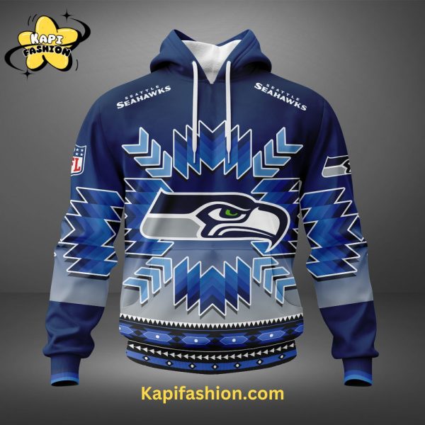 Seattle Seahawks Custom name Snow Blue Limited Hoodie V2