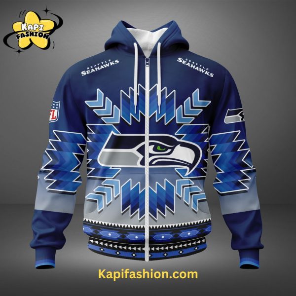 Seattle Seahawks Custom name Snow Blue Limited Hoodie V2