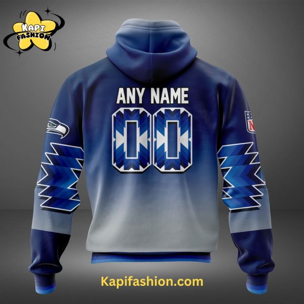 Seattle Seahawks Custom name Snow Blue Limited Hoodie V2 3