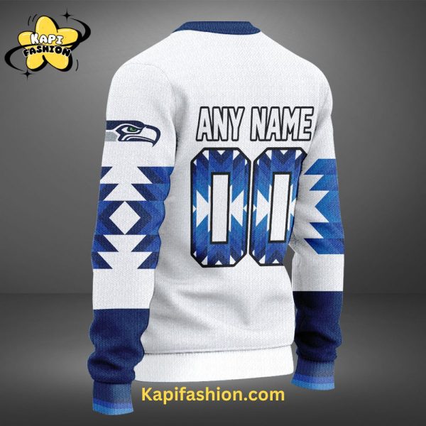 Seattle Seahawks Custom name Snow Blue Limited Sweater V1