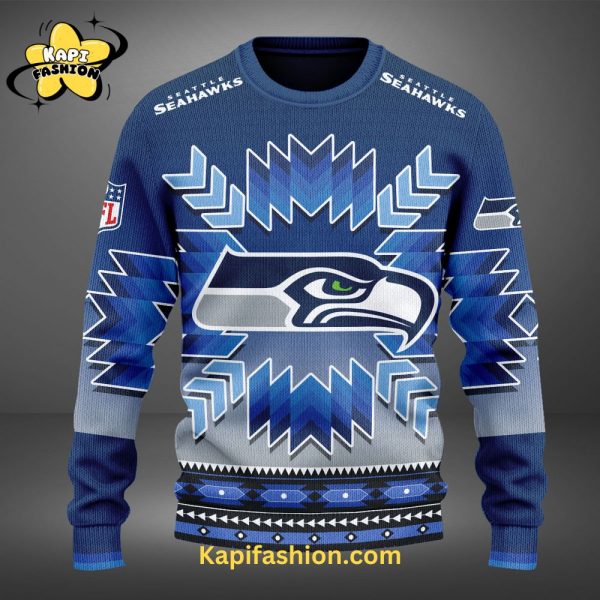 Seattle Seahawks Custom name Snow Blue Limited Sweater V2