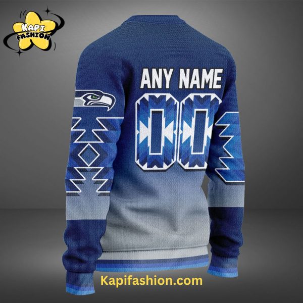 Seattle Seahawks Custom name Snow Blue Limited Sweater V2