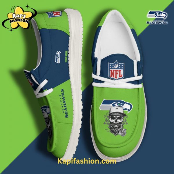 Seattle Seahawks Skull Green Canvas Loafer Shoes Custom Your Name