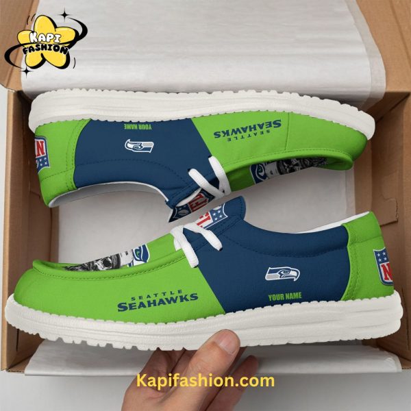 Seattle Seahawks Skull Green Canvas Loafer Shoes Custom Your Name 3