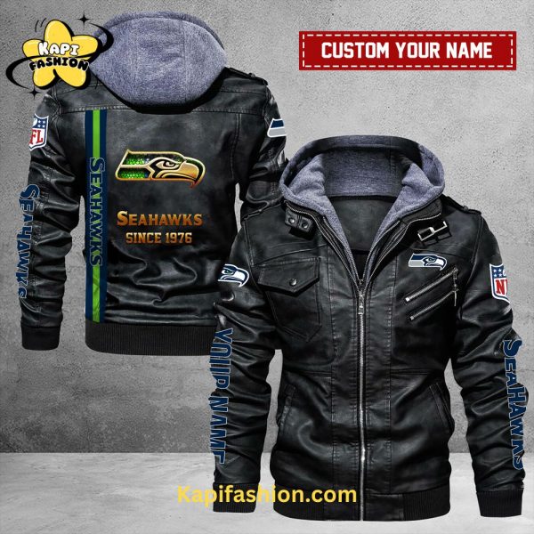 Seattle seahawks Custom Name Leather Jacket Black Edition