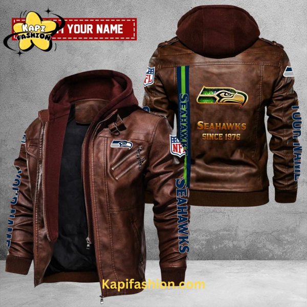 Seattle seahawks Custom Name Leather Jacket Golden Edition