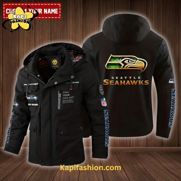 Seattle seahawks-NFL 2D Casual Golden Logo Custom Name Windbreaker Bomber Jacket Black Edition