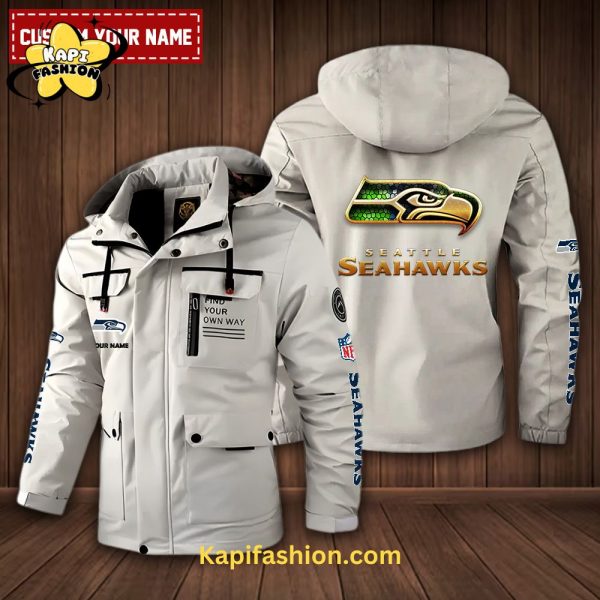 Seattle seahawks-NFL 2D Casual Golden Logo Custom Name Windbreaker Bomber Jacket White Edition