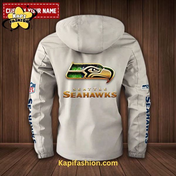 Seattle seahawksNFL 2D Casual Golden Logo Custom Name Windbreaker Bomber Jacket White Edition 3