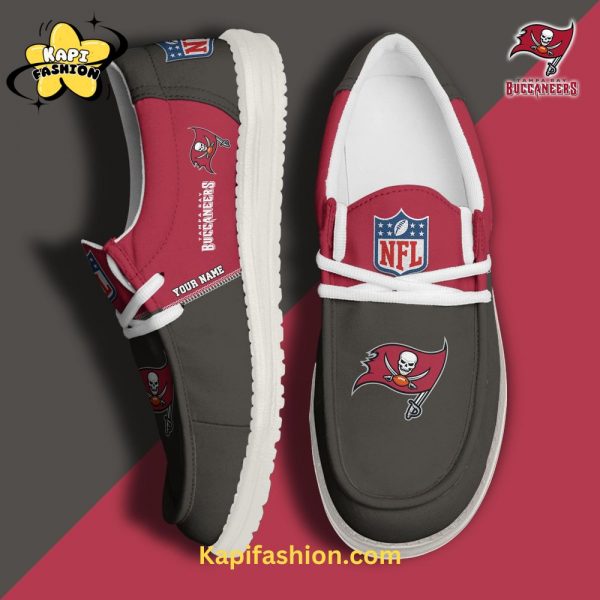 Tampa Bay Buccaneers Black Red Canvas Loafer Shoes Custom Your Name