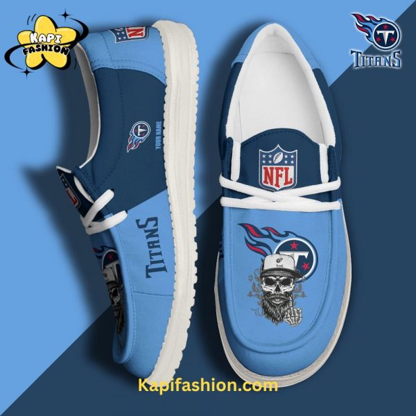 Tennessee Titans Skull Blue Canvas Loafer Shoes Custom Your Name