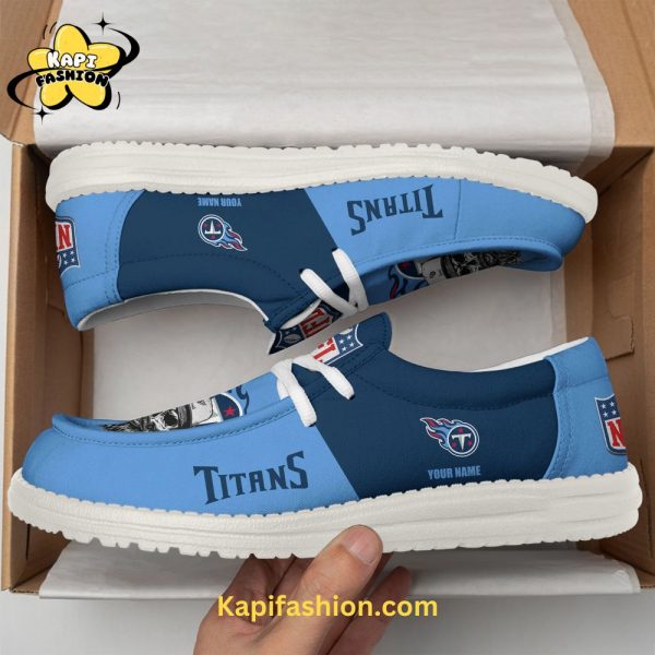 Tennessee Titans Skull Blue Canvas Loafer Shoes Custom Your Name 4