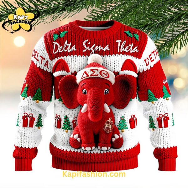 Delta Sigma Theta Elephant Christmas Sweater Limited Red Edition