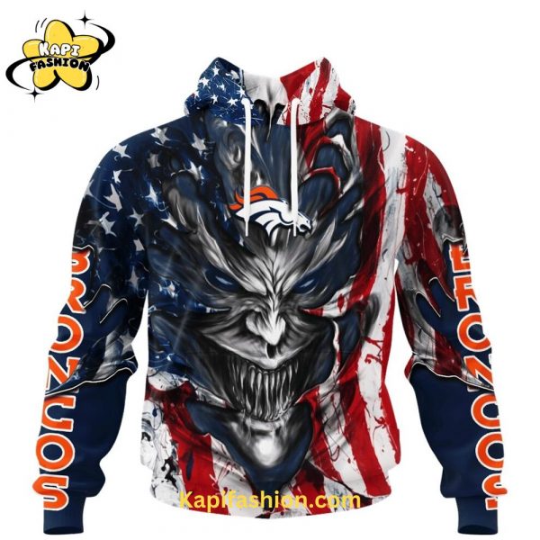 Denver Broncos Demon Face American Flag-3D Unisex Hoodie