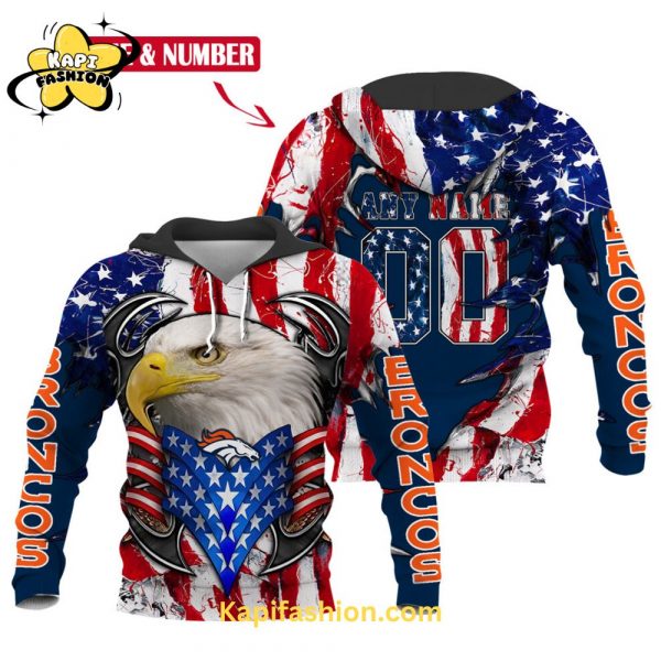 Denver Broncos NFL Usa Flag & Eagle Hoodie