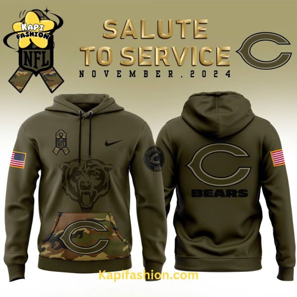 Men’s Chicago Bears Nike Camo 2024 Salute to Service Club Fleece Pullover Hoodie