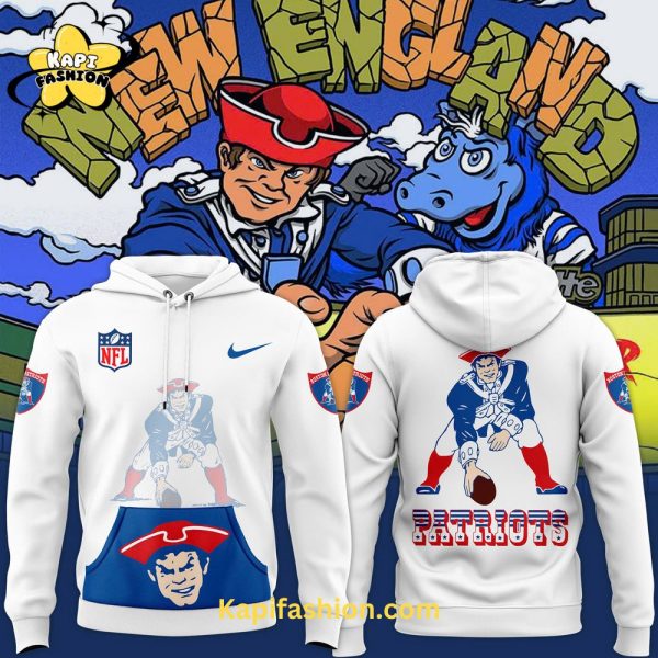 New England Patriots Boston Throwback Logo Club Fleece Pullover White Hoodie