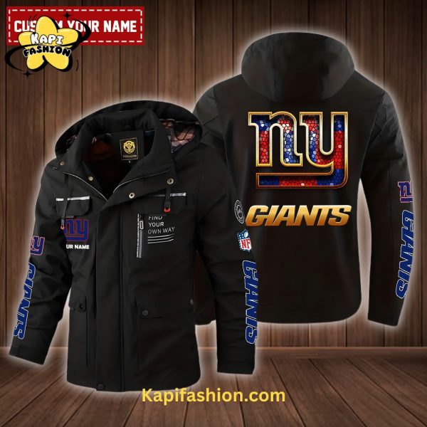 New York Giants-NFL 2D Casual Golden Logo Custom Name Windbreaker Bomber Jacket -Black Edition