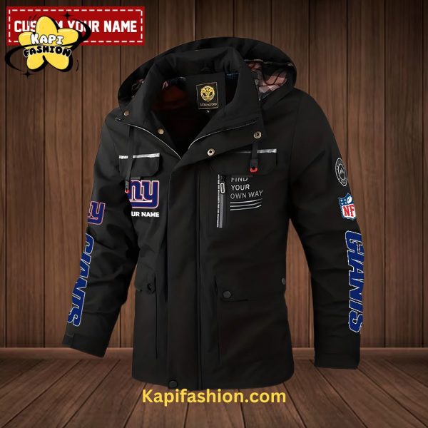 New York Giants-NFL 2D Casual Golden Logo Custom Name Windbreaker Bomber Jacket -Black Edition