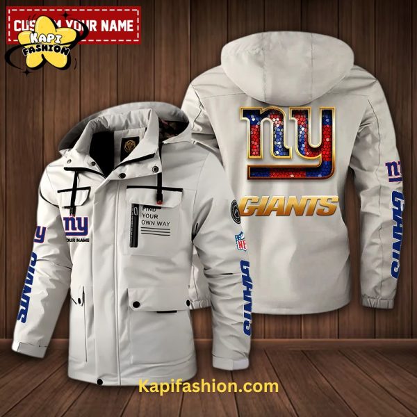 New York Giants-NFL 2D Casual Golden Logo Custom Name Windbreaker Bomber Jacket – White Edition