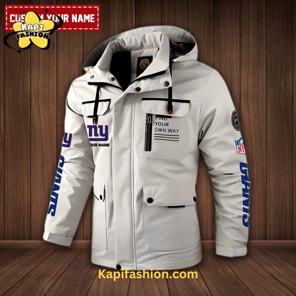 New York Giants-NFL 2D Casual Golden Logo Custom Name Windbreaker Bomber Jacket – White Edition