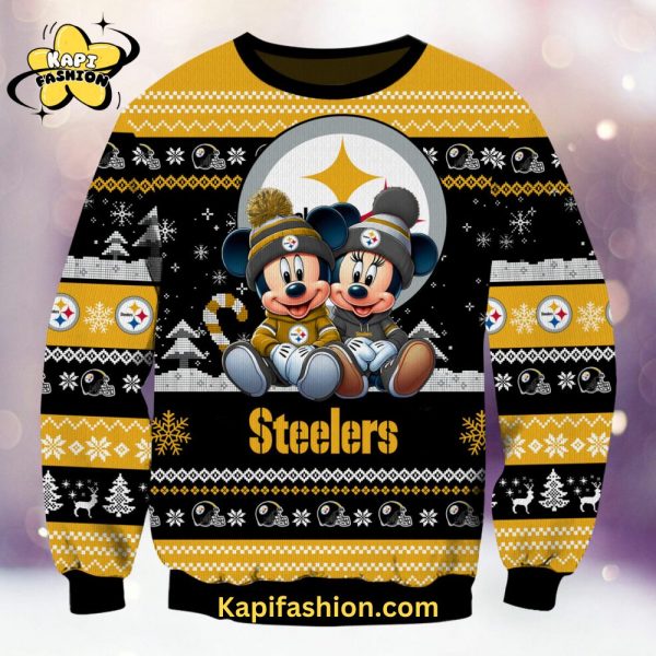 Pittsburgh Steelers Mickey And Minnie Knitted Sweater