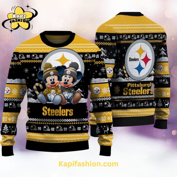 Pittsburgh Steelers Mickey And Minnie Knitted Sweater