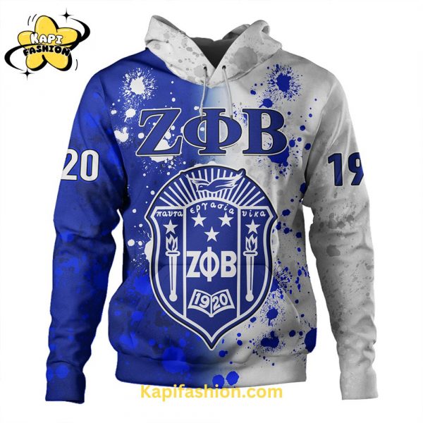 Zeta Phi Beta Paint Stain Style Limited Blue White Edition Hoodie