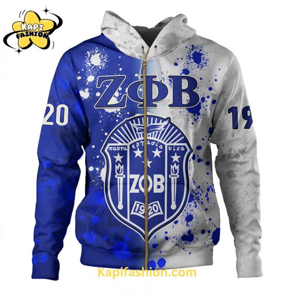 Zeta Phi Beta Paint Stain Style Limited Blue White Edition Hoodie 3