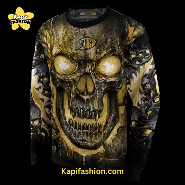 Anaheim Ducks Demonic Skull Gold Black Sweatshirt