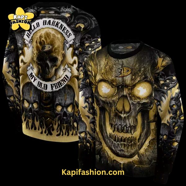 Anaheim Ducks Demonic Skull Gold Black Sweatshirt