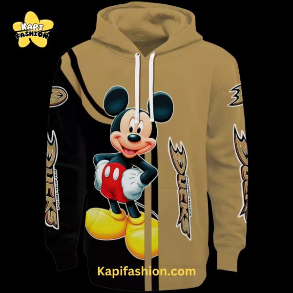 Anaheim Ducks Mickey Mouse Gold Black Hoodie