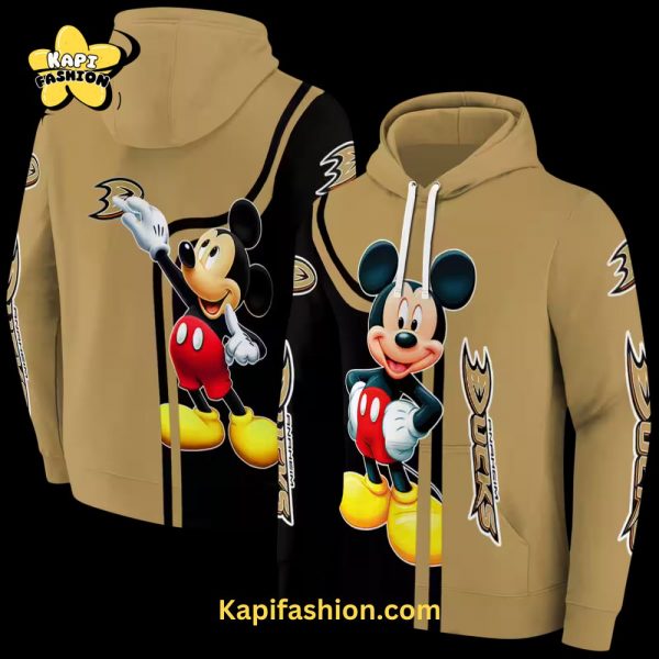 Anaheim Ducks Mickey Mouse Gold Black Hoodie