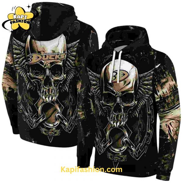 Anaheim Ducks Skull Artwork Gold Black Hoodie